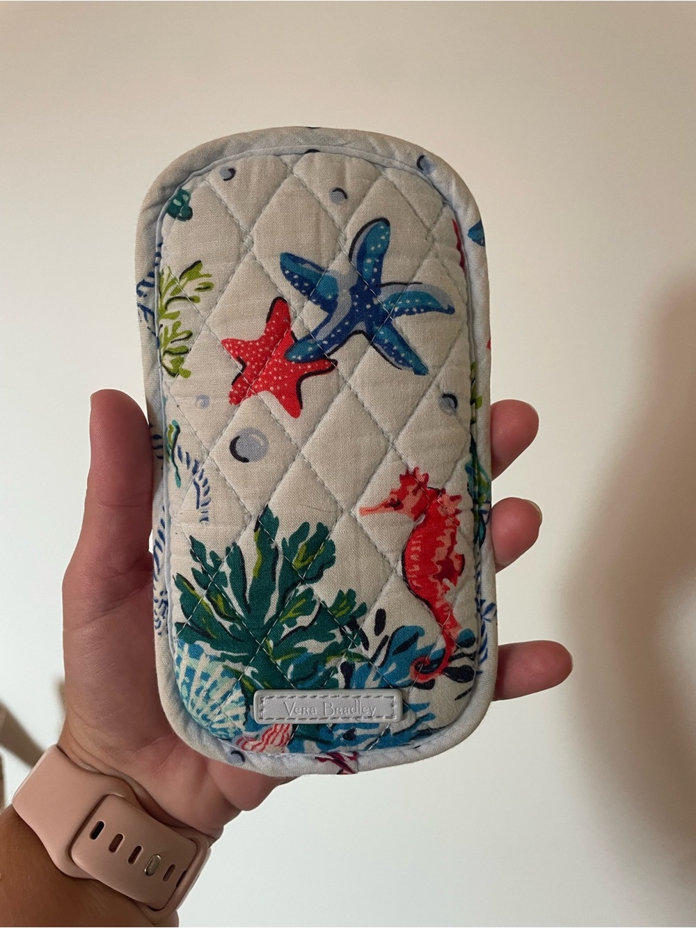 Vera Bradley Quilted Sunglasses Sleeve in Cream with Blue & Red Sea Life